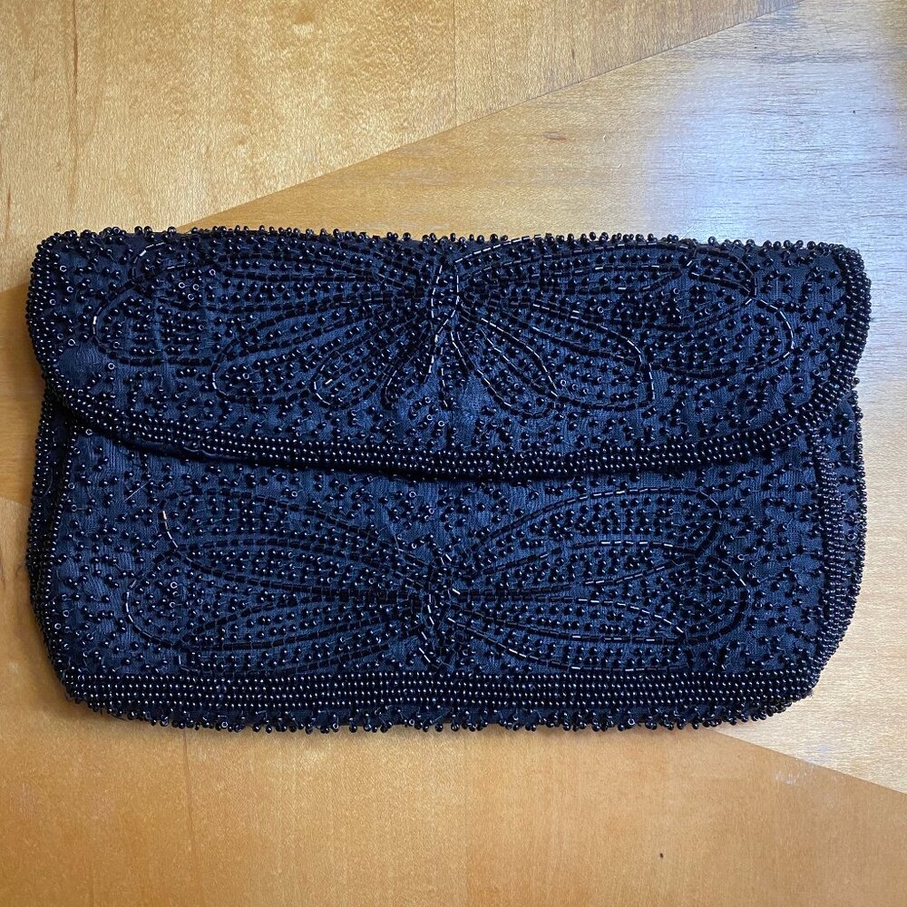 Purse / Clutch Black Bead Evening - Walborg Made in Belgium by Hand